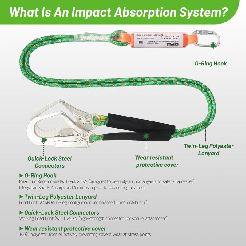 QFU Safety harness fall protection kit, equipped with shock-absorbing ropes, full-body safety harness for roof work - Image 5